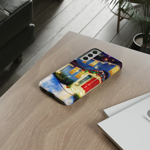 Festive Christmas Decorations on a Row of Townhomes - Impact Resistant Phone Case